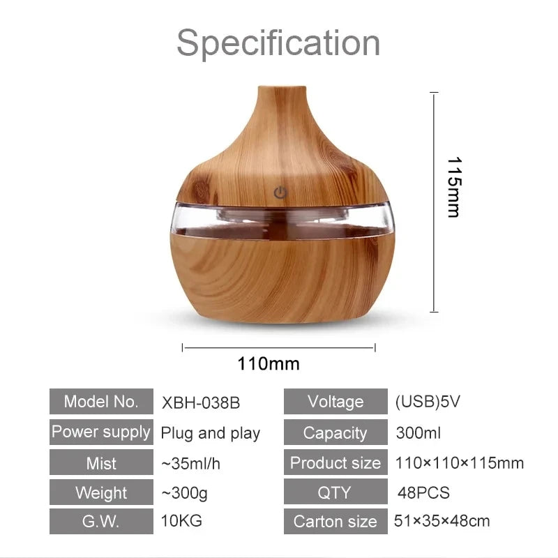 300ml Electric Wood Humidifier| Aromatherapy & Mist Maker
