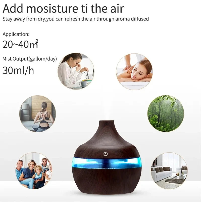 300ml Electric Wood Humidifier| Aromatherapy & Mist Maker