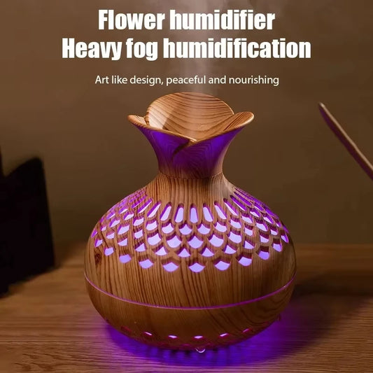 Ultrasonic Wood Humidifier | Aromatherapy & LED light